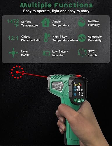 Miniatura 2 de Pistola termómetro infrarroja, pistola de termómetro láser SQECH -581472(-58.0 F1,472.0 F), pistola de temperatura con temperatura
