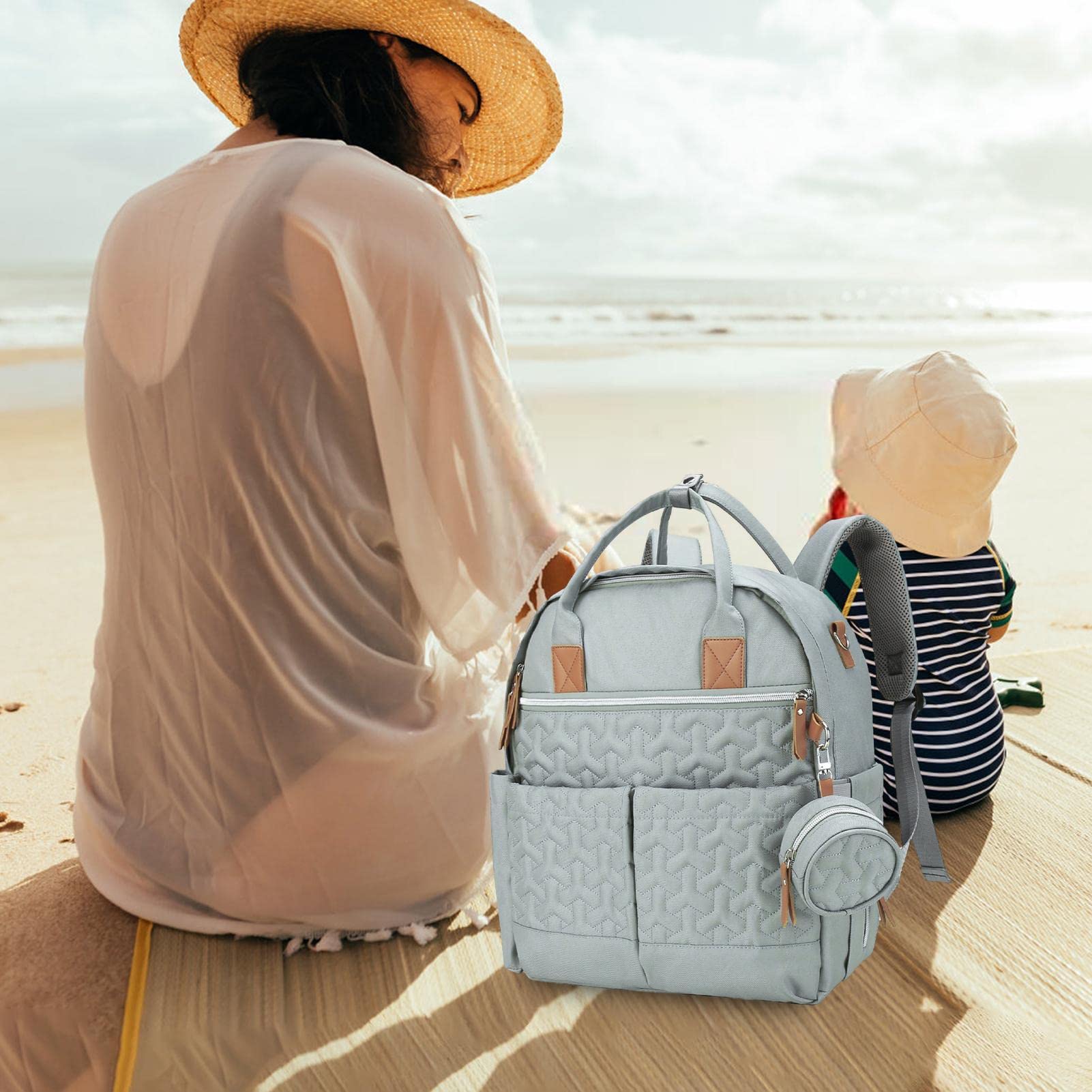 Mochila para Bebés Pañales, Viaje para Niños Gran Capacidad, Bolsas Pañales Impermeables con Porta Chupete y Correas para Cochecito, Pañales