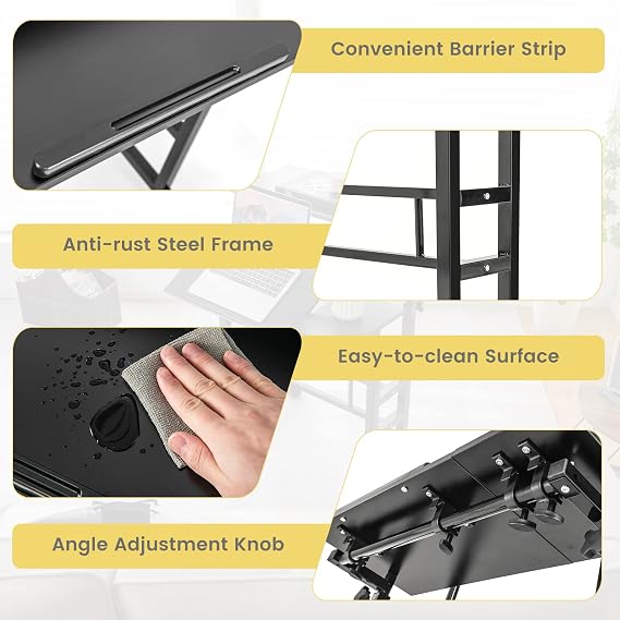 MEDIMALL Sit-Stand Computer Desk, Mobile Laptop Cart with Adjustable Height, Universal Wheels & 2 Tilting Desktops, Standing Home Office Workstation, Black