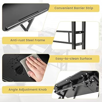 MEDIMALL Sit-Stand Computer Desk, Mobile Laptop Cart with Adjustable Height, Universal Wheels & 2 Tilting Desktops, Standing Home Office Workstation, Black