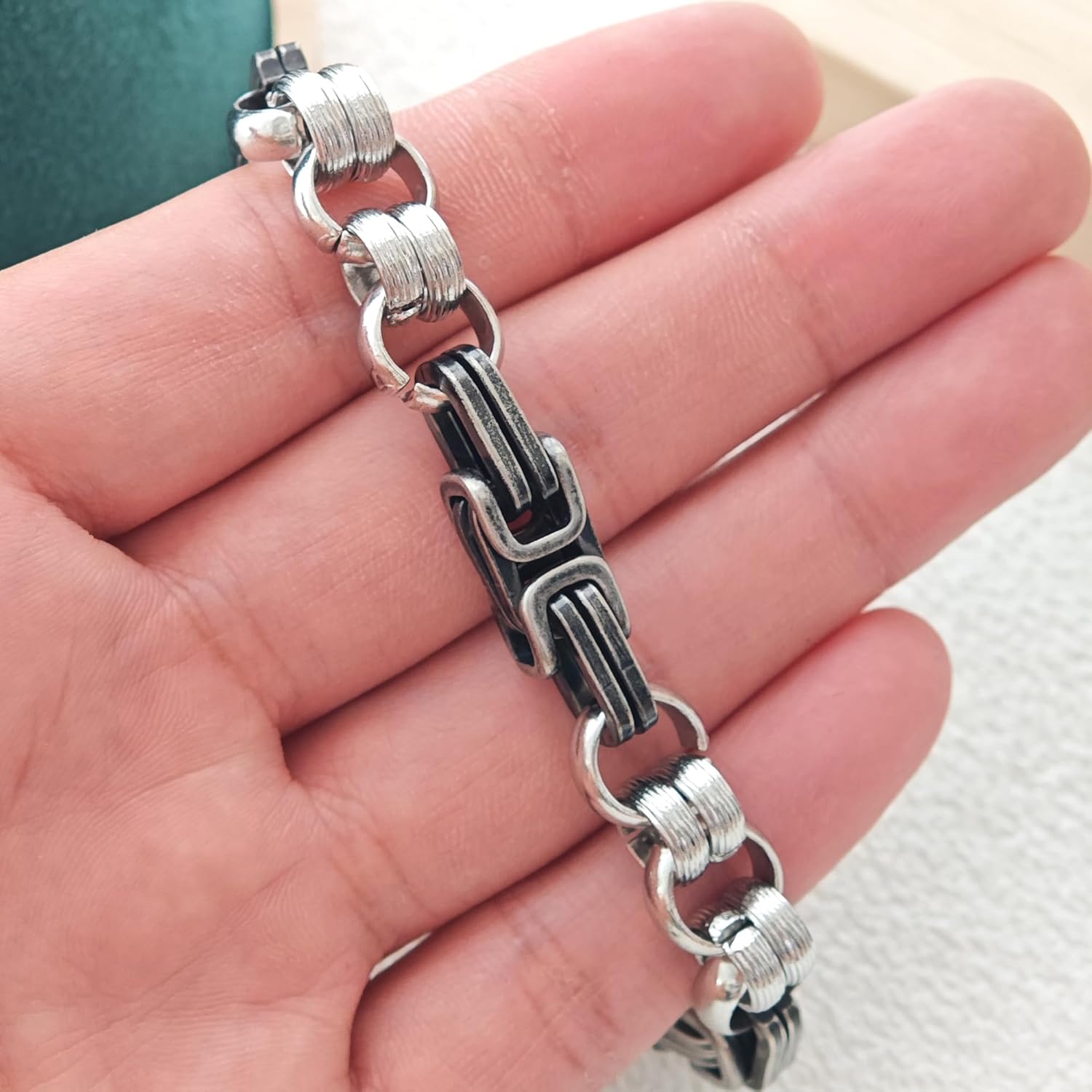 Men's Titanium Chain Bracelet - Antique Black Stainless Steel Emperor Bracelet Punk Curb Link Hip Hop Wristband - 20cm (7.87in) - Image 5