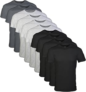 Gildan Men's Crew T-Shirts, Multipack, Style G1100, Black/Sport Grey/Charcoal (10-Pack), Large