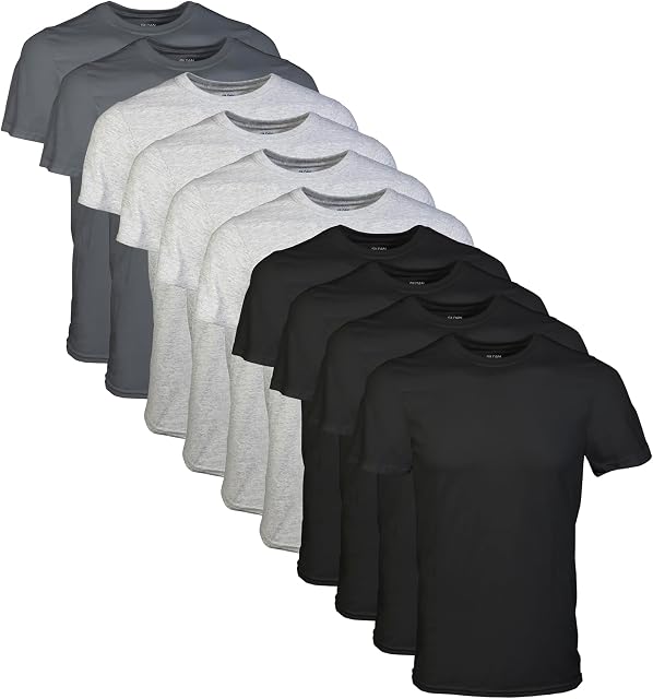 Gildan Crew T-Shirts pour homme, Multipack, Style G1100, Noir/Sport Gris/Charbon (10-Pack), grand