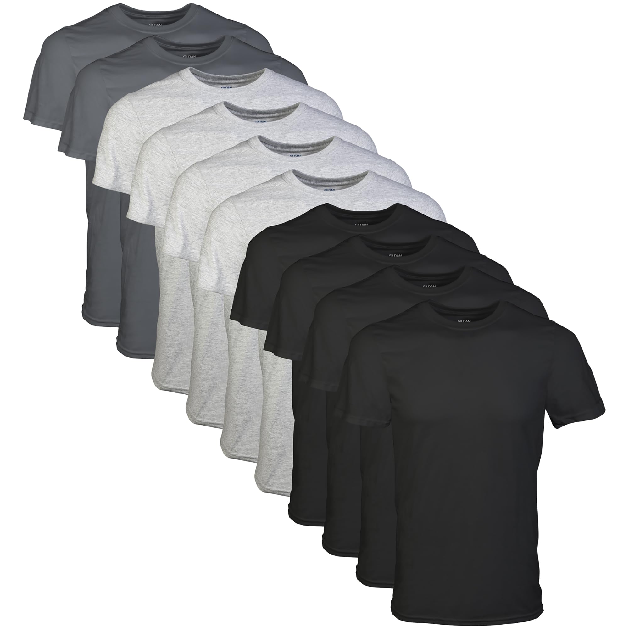 Lot de 10 T-Shirts à Col Rond Gildan pour Homme - Noir/Gris Sport/Anthracite, Taille XL