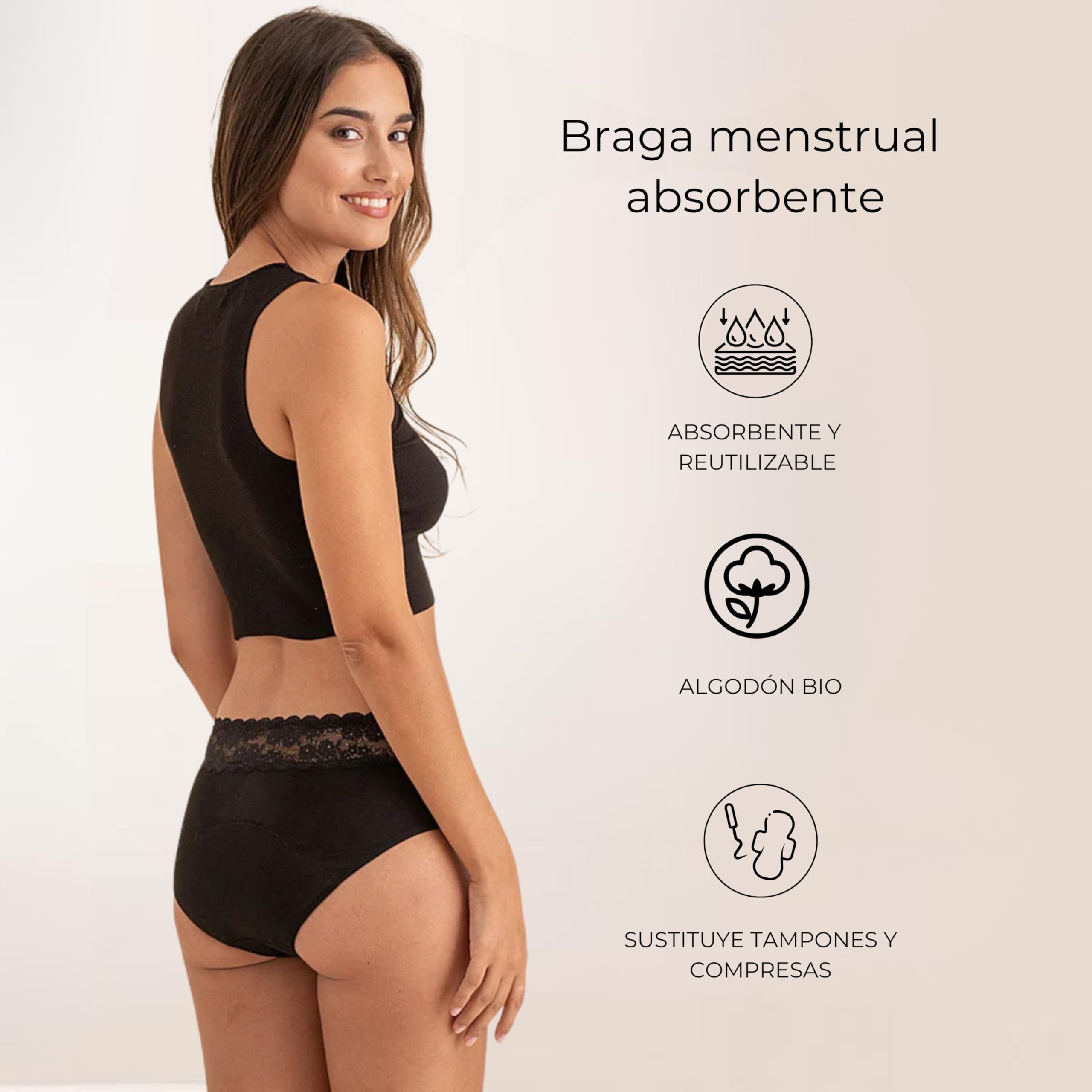 ANAISSA Pack 2 Bragas Menstruales Lola de Bambú Orgánico para Flujo Abundante - Reutilizables, Absorbentes y Sostenibles