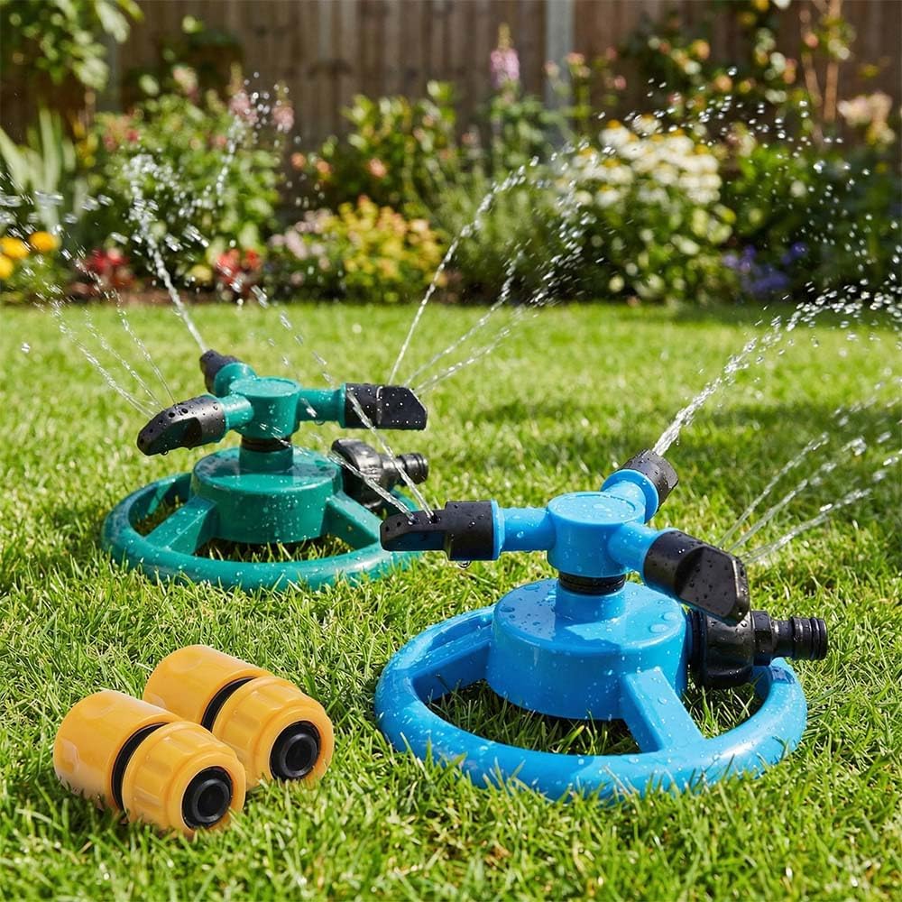Sprinkler for Yard, 2026 Upgrade Rotary Lawn Sprinklers for Large Area Garden Lawn, Adjustable Grass Water Sprinkler for Kids and Pets Playing (Green Blue)