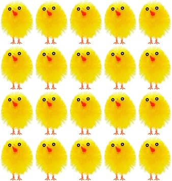 TUPARKA 20Pcs Mini Easter Chicks Yellow Easter Chenille Cute Fully Chicks for Party, Egg Bonnet Decoration