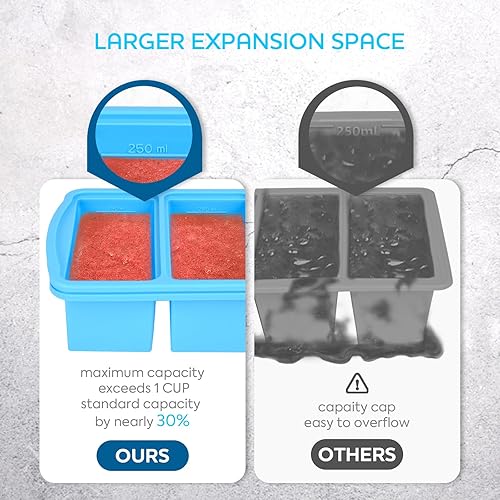 Miniatura 5 de Bandejas de silicona para congelador con tapa, recipiente para congelador de sopa de 1 taza, moldes grandes para cubitos de hielo con anillo de