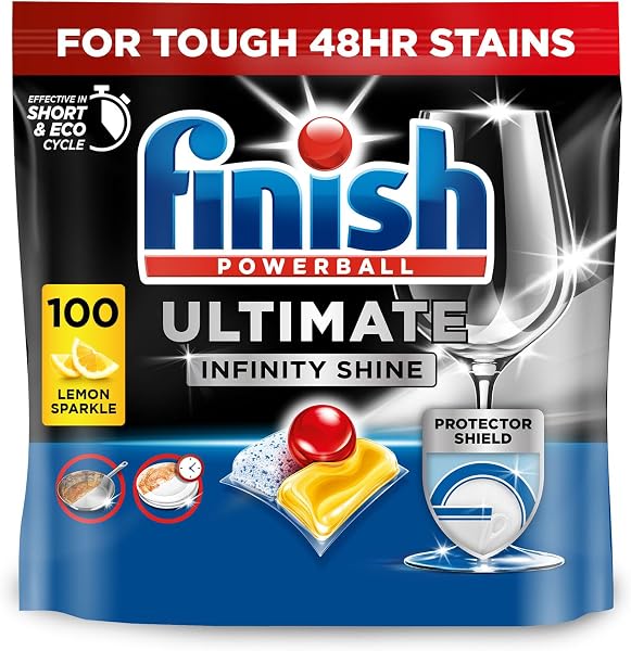 Finish Dishwasher Tablet, Ultimate Infinity Shine, 100 Tablets, Lemon Sparkle, Clean & Shine Detergent Tabs, Tough on Grease Stains, Effective for Short Eco Cycle - 1