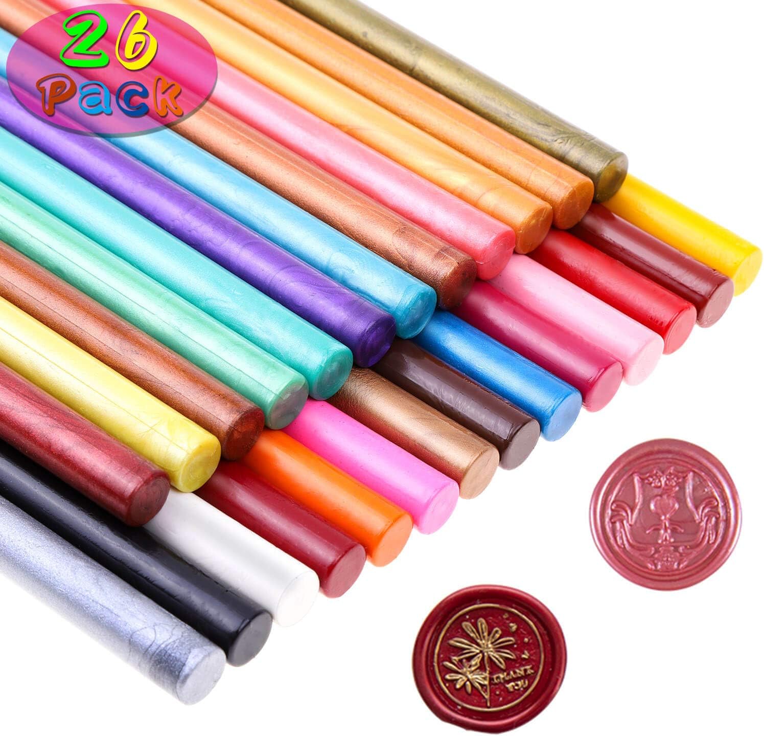 Paxcoo 26pcs Wax Seal Sticks for Stamps, Letters and Crafts - Glue Gun Sealing Wax (Assorted Colors)