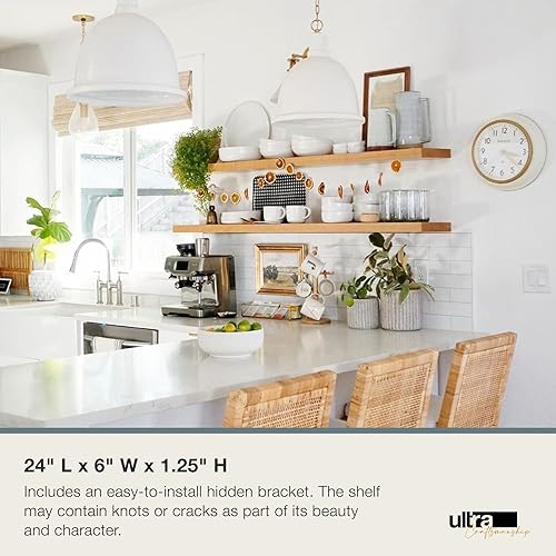 Miniatura 3 de UltraShelf Estante flotante de madera maciza para decoración de pared, roble blanco, 24 pulgadas de largo x 6 pulgadas de profundidad