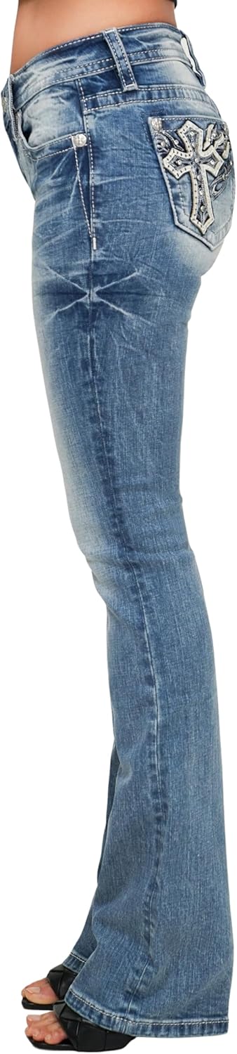 Miss Me Women's Kezia Winged Cross Embellished Pockets Mid-Rise Bootcut Jeans - Image 3