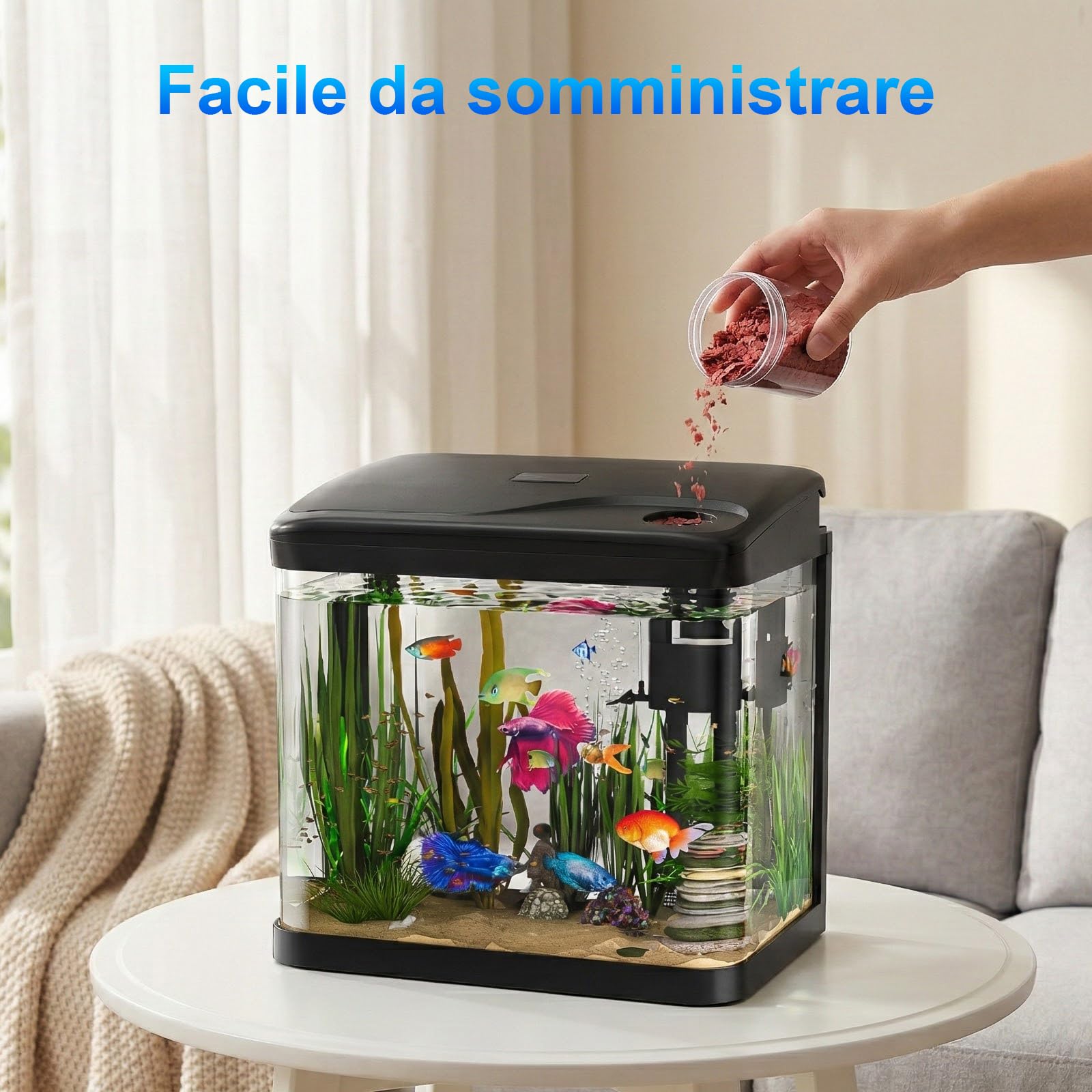 Acquario in Vetro Acquario Completo Acquarios Per Pesci Rossi,con Illuminazione a LED e Sistema di Filtraggio,15 Litri,Nero,Set Per Principianti