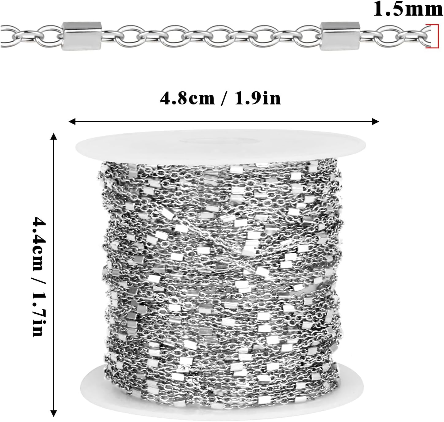 33FT Cable Satellite Jewelry Chains Roll 1.5MM Stainless Steel Satellite Square Beaded Chain Spool Bulk for DIY Jewelry Making Necklace Bracelet - Image 3