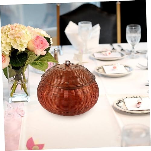 Miniatura 9 de HEMOTON Caja de almacenamiento con tapa, cesta de pan con piedra cálida, bandeja de picnic de ratán, bandeja de servir de ratán, organizador de