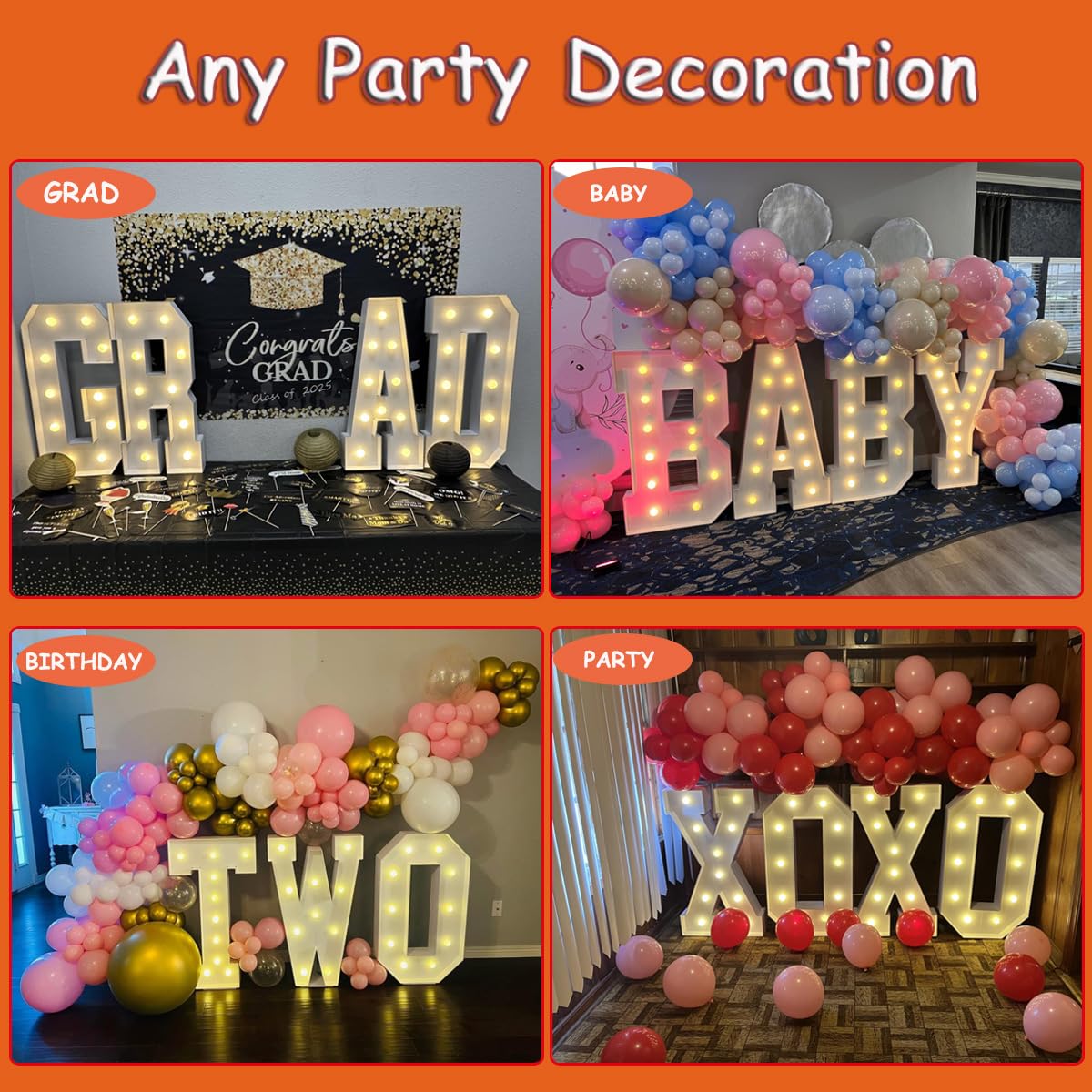 Letras iluminadas de marquesina de 3 pies, letras grandes de marquesina, letras grandes para marco de globos de mosaico, letras grandes para compromiso, decoración de boda, decoración de telón de