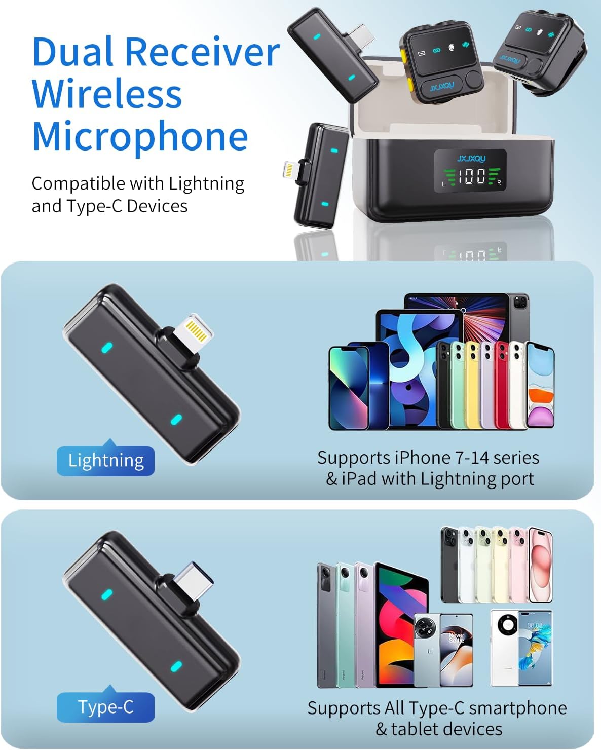 Wireless Lavalier Microphone for iPhone:JXJXQU Mic with Smart Noise Reduction, Reverb Effect, 30H+ Battery Life - Ideal for Video Recording/Podcasting/Streaming - Suitable for Vloggers and Streamers - Image 4