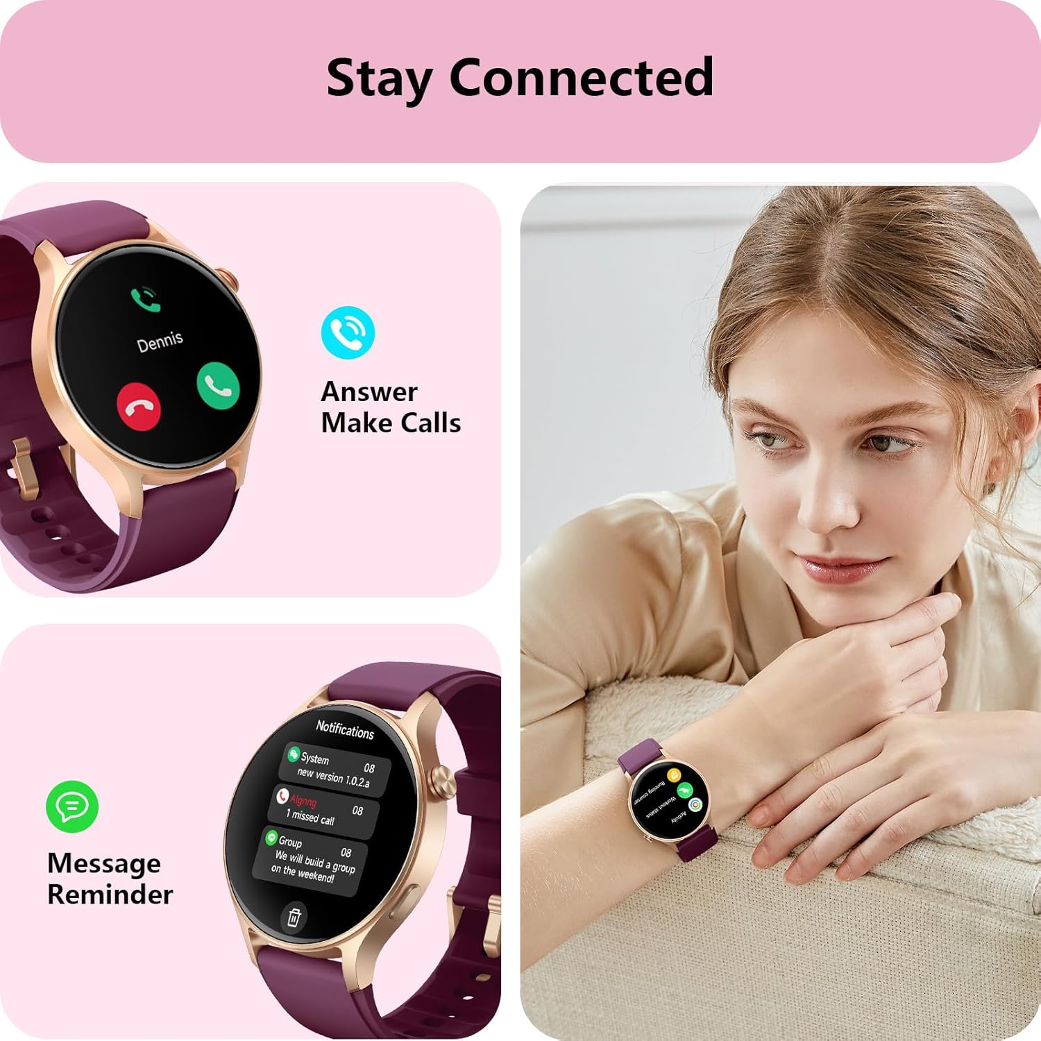 Smart Watch for Women, Answer/Makr Call, 1.32'' AMOLED Ultra-Clear Screen Fitness Trackers with Heart Rate/Sleep/SpO2 Monitor, Smartwatch for iPhone/Samsung/Android, 110+ Sport Modes, 3ATM Waterproof - Image 4