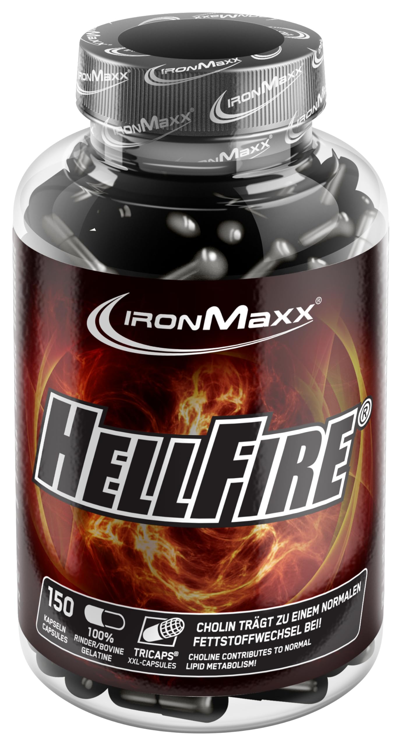 IronMaxx Hellfire – 150 Kapseln | Nahrungsergänzungsmittel mit Pflanzenextrakten, Koffein, Niacin und Cholin | Für aktive Phasen | Hochdosierte Rezeptur