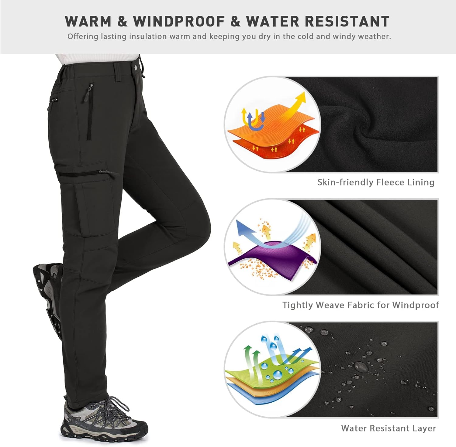Gouxry Women's Snow Ski Pants Hiking Fleece Lined Insulated Waterproof Windproof Outdoor Cargo Snowbard Pants : Clothing, Shoes & Jewelry