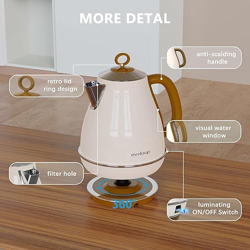 Miniatura 5 de Hervidores eléctricos de 1.7L, hervidor de té sin BPA, calentador de caldera de agua caliente, tetera de acero inoxidable, apagado automático y