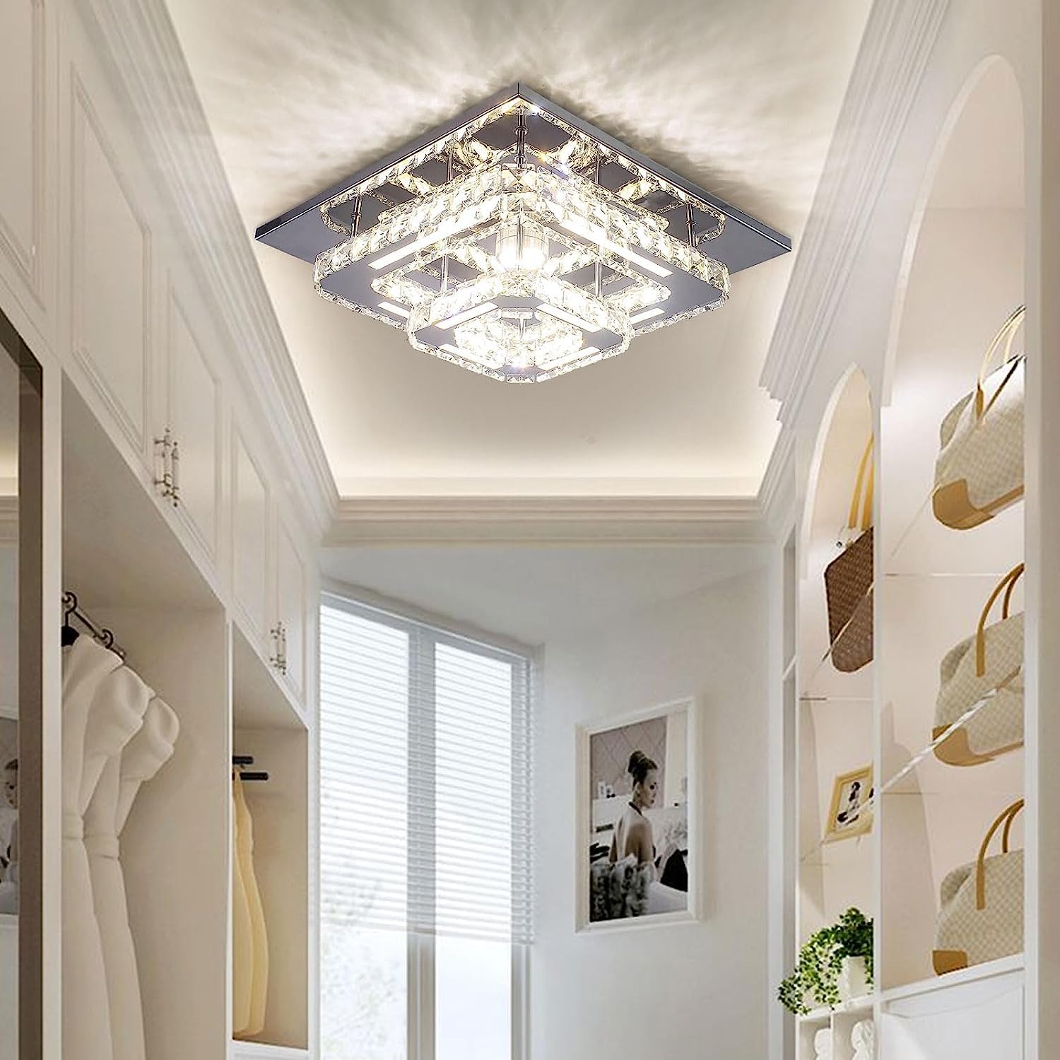 Lampa sufitowa LED, kryształowy żyrandol, 29 W, 2500 K, 4500 K, 6500 K, 2320 lm, nadaje się do sypialni, korytarzy i obszarów wejściowych, cokół sufitowy 30 cm (3 kolory światła, wersja