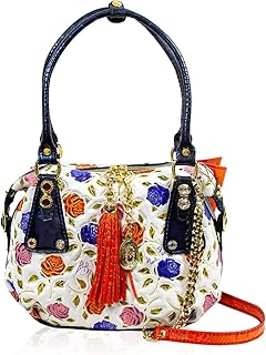 Marino Orlandi Medium Handpainted Purse Roses Alabaster Genuine Leather Boxy Bag with Italian Designer Handbag