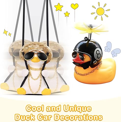Miniatura 4 de Adorno de pato colgante y pato amarillo con casco de hélice para automóvil, decoraciones de goma para espejo retrovisor y tablero de control de