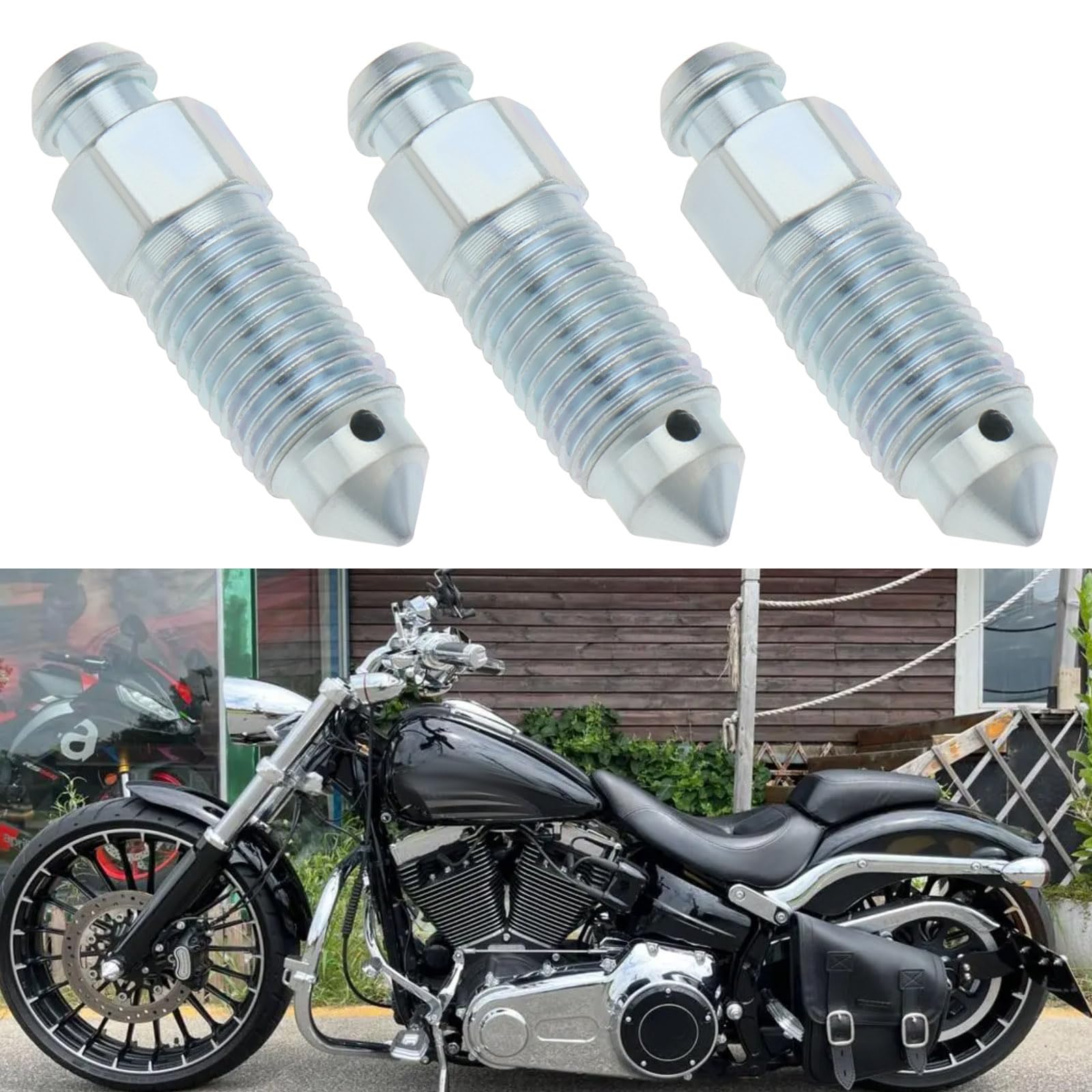 4 Pezzi Q235 Vite di Spurgo Pinza Freno in Acciaio 3/8-24 Nipplo Freno Compatibile con Harley-Davidson 502660 Argento