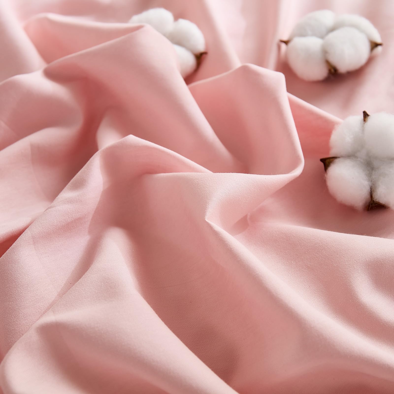 Set copripiumino in 100% cotone, per letto matrimoniale, rosa, consistenza simile al lino, super morbido e traspirante, leggero, 3 pezzi, in percalle resistente, per tutte le stagioni