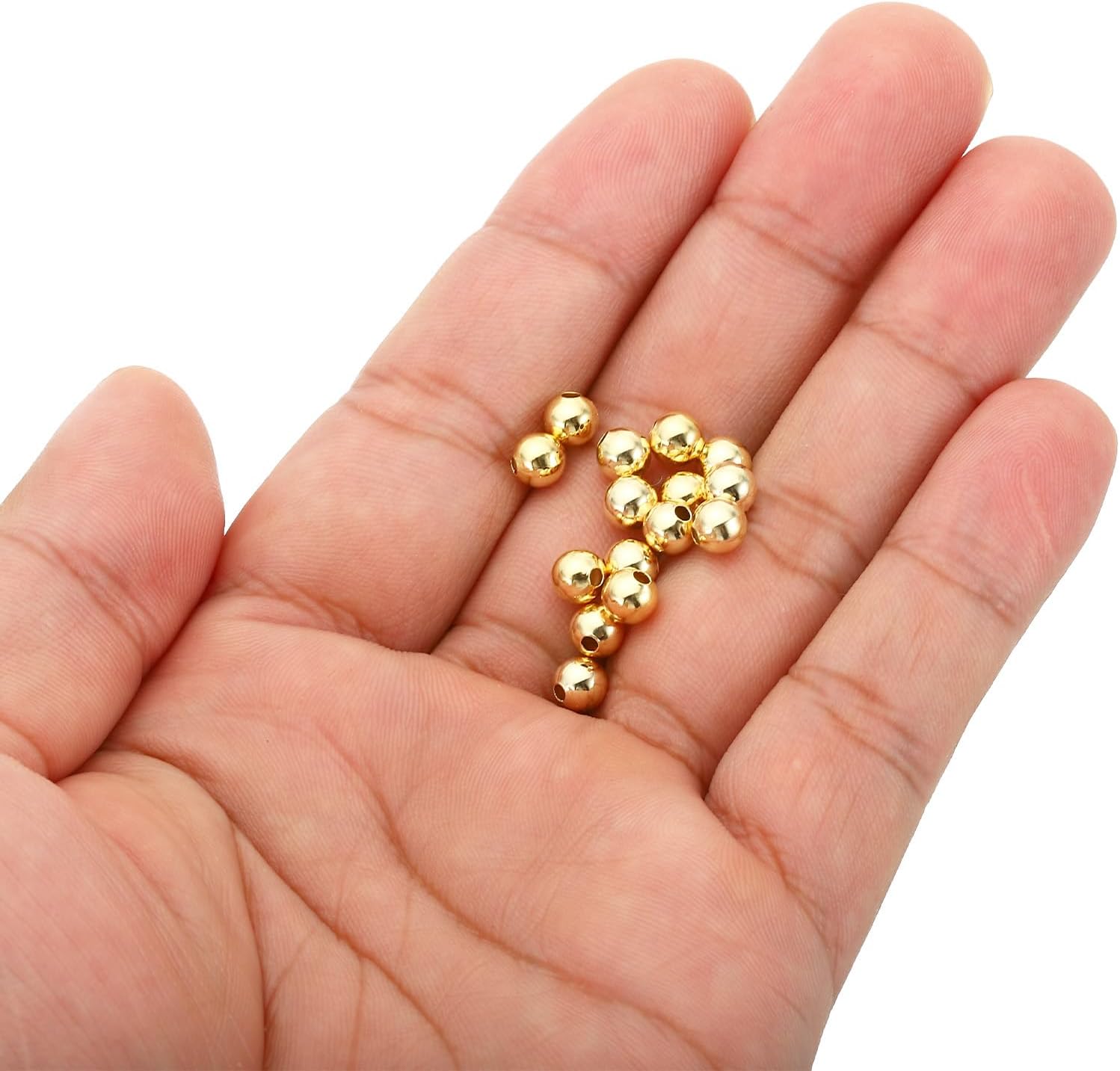 PATIKIL 5mm 14K Gold Filled Spacer Beads for Jewelry Making, 100 Pack Metal Round Brass Beads for Bracelets Earring Necklace DIY Craft, Golden