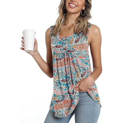 POPYOUNG Women's Summer Sleeveless V-Neck T-Shirt Flowy Tank Top for Leggings Casual Tunic Loose Blouse