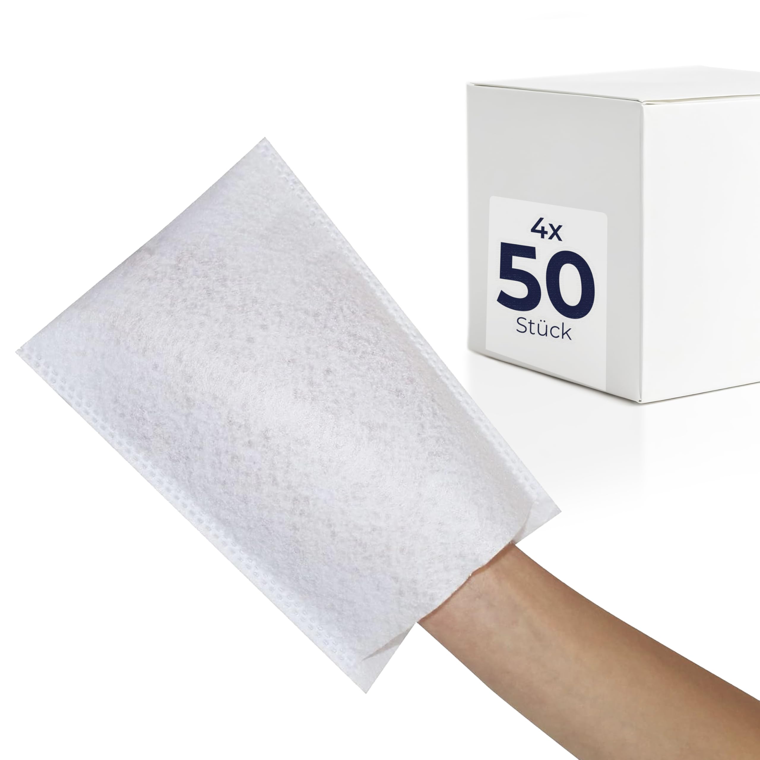 parahealth HaseMed Disposable Wash Mitts (15 x 22 cm), 4 x 50 Pieces, Hygienic & Soft Disposable Wash Mitts for Body and Intimate Care, Skin-friendly and Absorbent, Made of Tear-Resistant Non-Woven