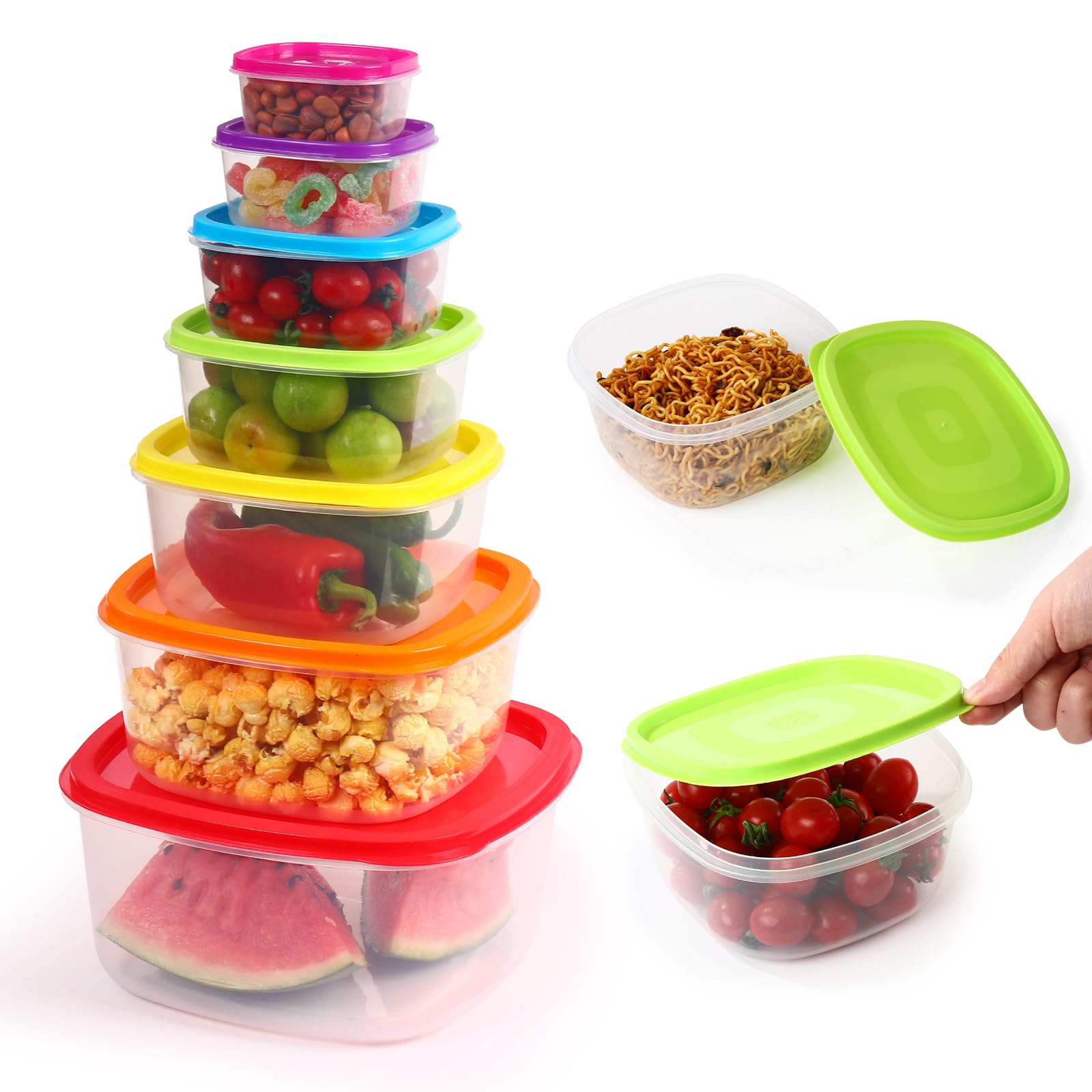 Rainberg 7PK Food Containers with Lids, Food Storage Containers, Airtight Lids, BPA-Free Suitable for Dishwasher, Freezer, Microwave. (Rainbow Colour)