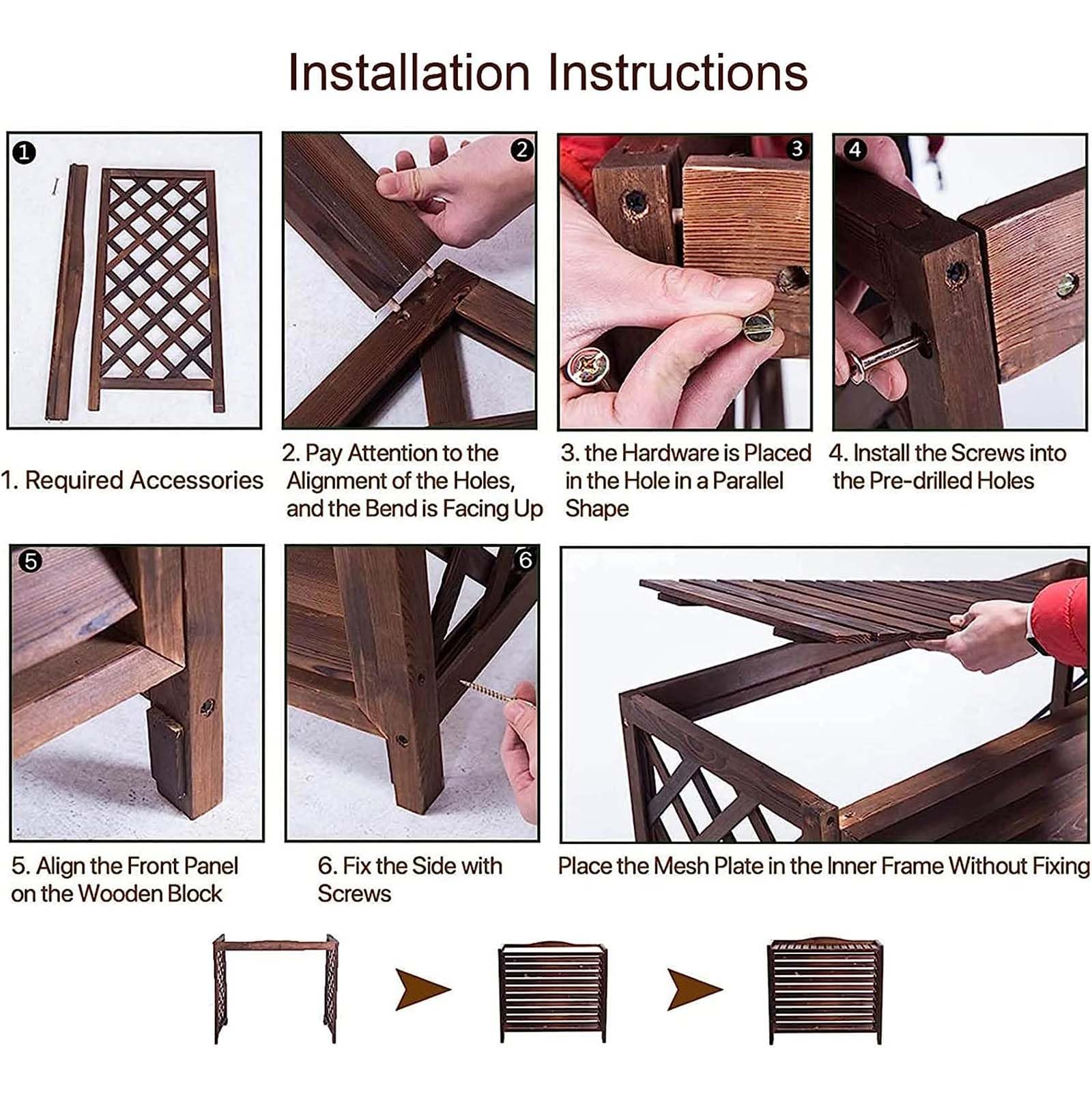 Copertura per pompa di calore per esterni - Copertura per condizionatore d'aria in legno massello, protezione CA resistente alle intemperie con supporto per fiori e scudo HVAC esterno.