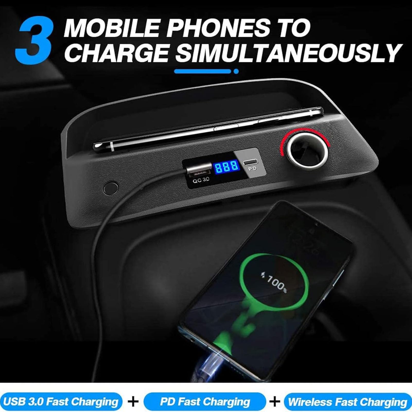 Cargador De Coche Inalámbrico Accesorios De Consola Central Compatible con Toyota Corolla 2019-2022,Carga Rápida Qi De 15 W, con Puerto USB QC3.0,Regalo para Propietarios De Toyota