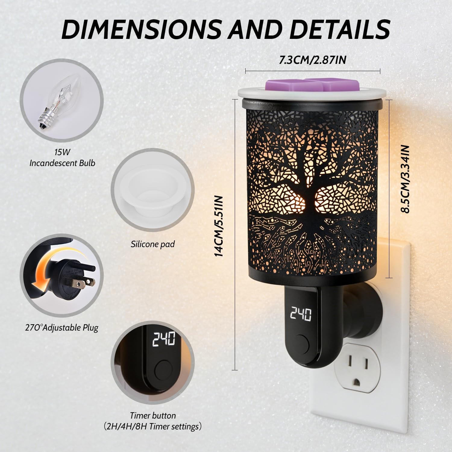 Plug-in Wax Warmer with Digital display timer and 1 pic Silicone Liner, Metal Electric Wax Burner, Fragrance Warmer and Night lamp, for Home Bedroom Kitchen Garage Gifts Décor Aromatherapy Spa（Banyan）