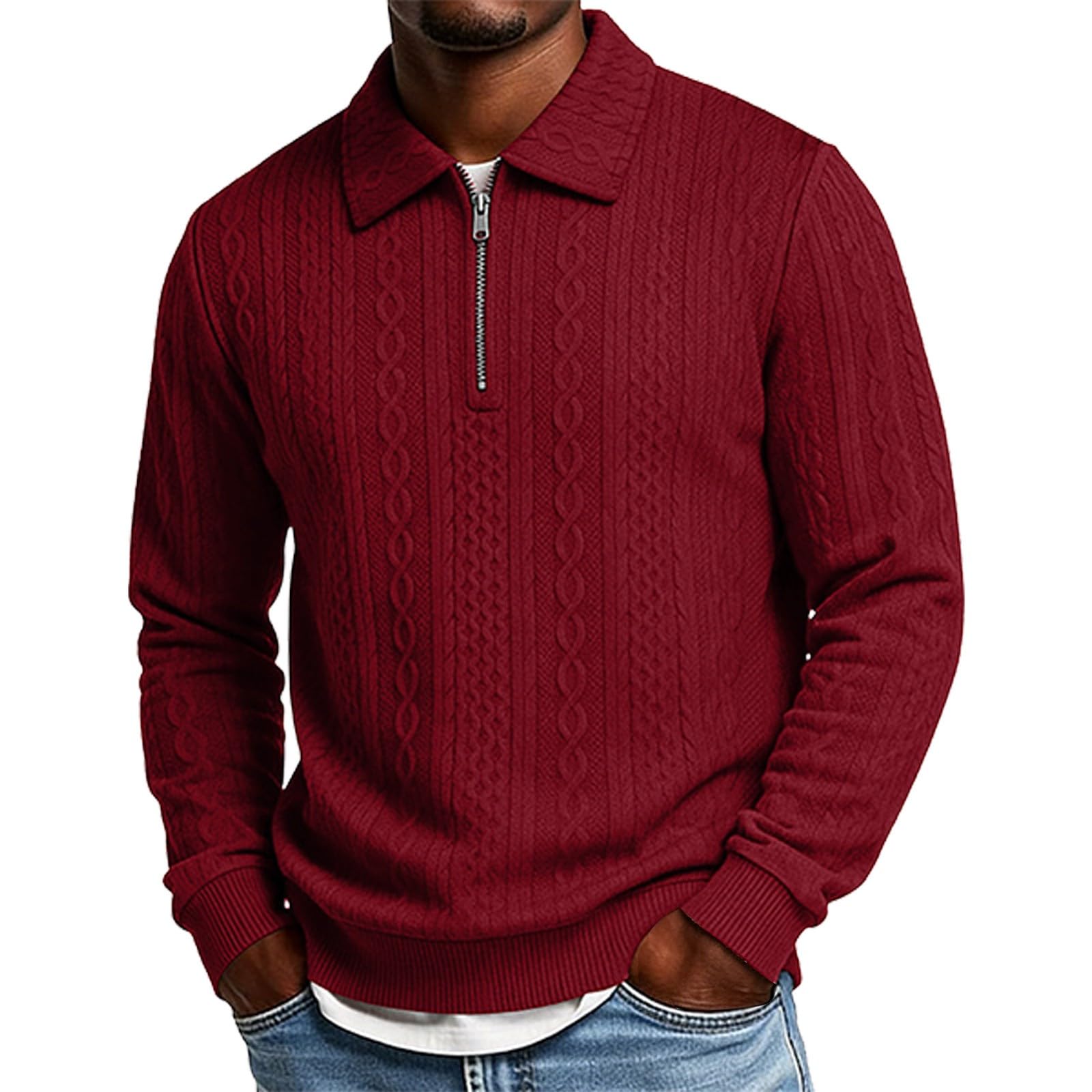 Maglia invernale da uomo a maniche lunghe, con chiusura lampo