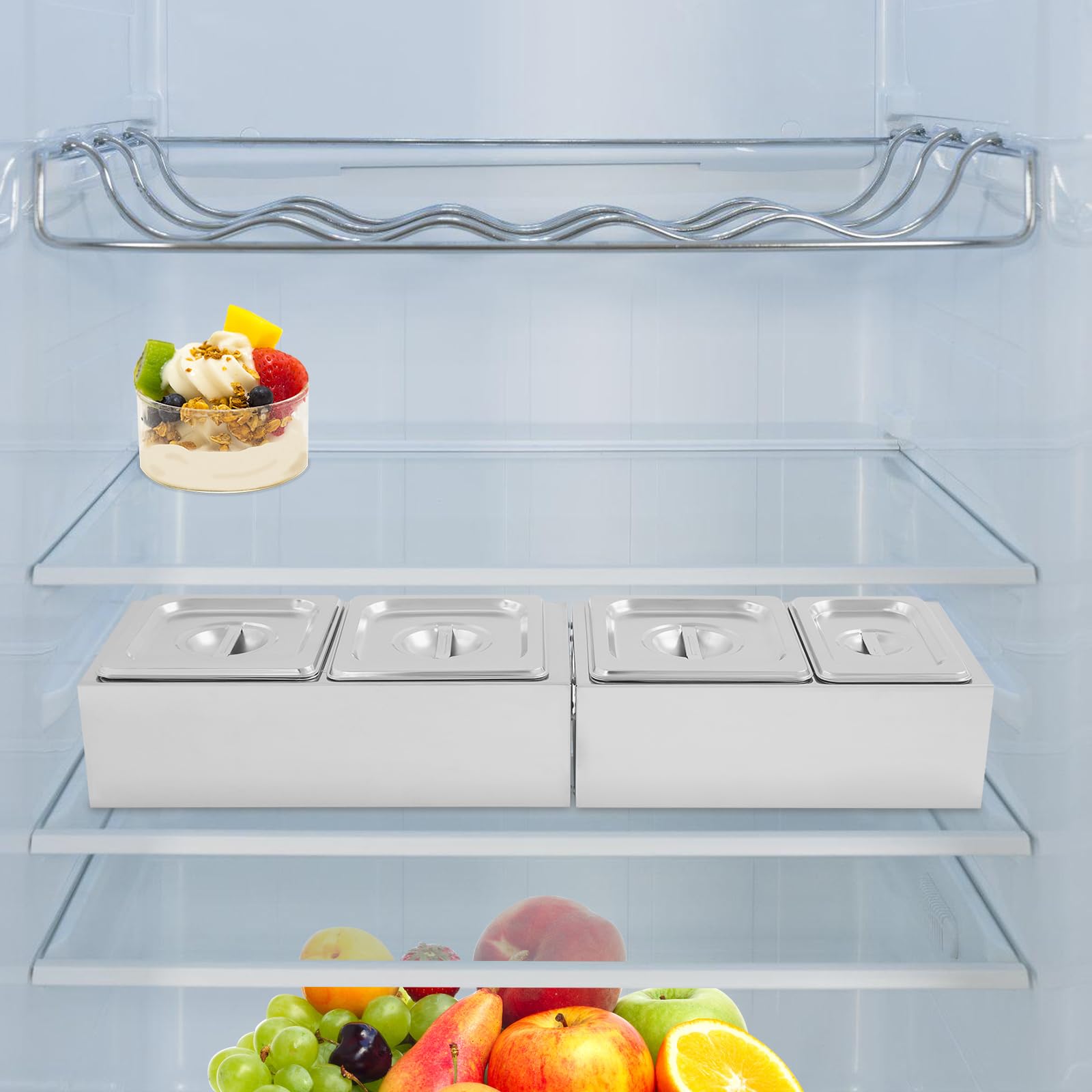 Contenitore per spezie in acciaio inox, da cucina, per spezie, da cucina, con 4 scomparti e 2 supporti per cucina, ristorante, buffet