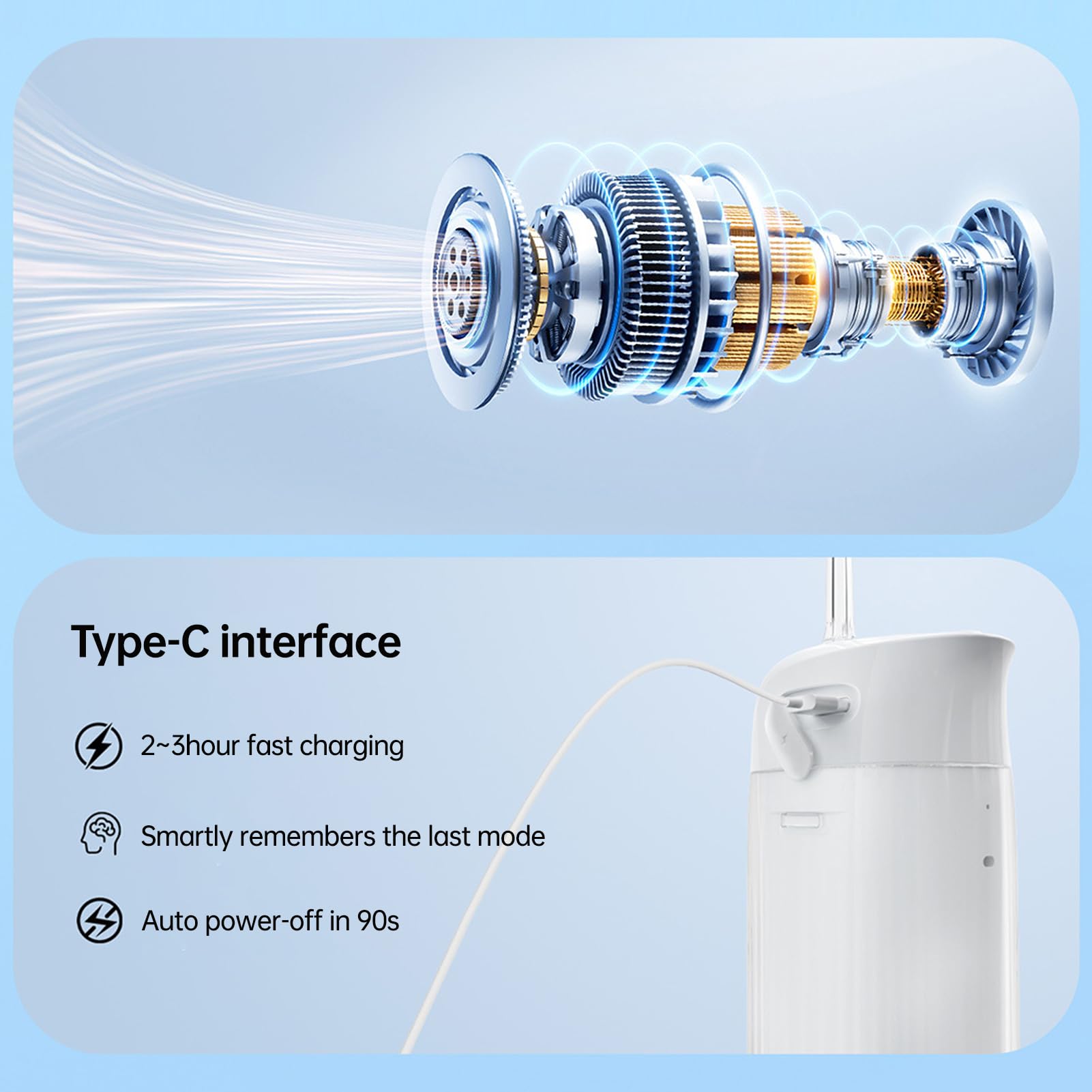 Dispositivo eléctrico de hilo dental de agua, irrigador oral portátil, tanque de agua de 200 ml, 70 días de duración de la batería, 4 modos de presión, IPX7 lavable para viajes en casa (blanco)
