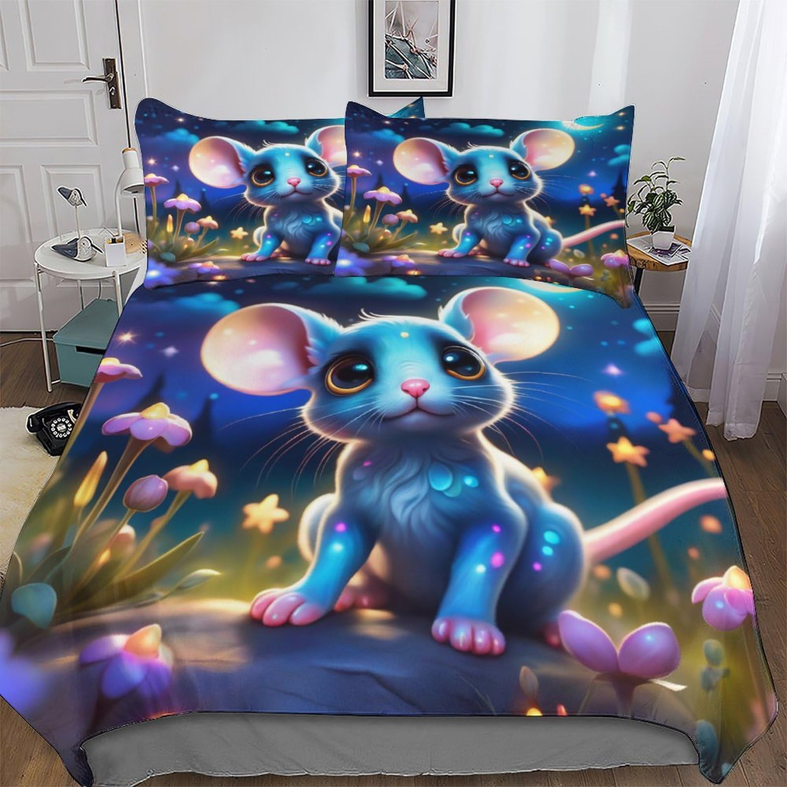 Housse de couette souris mignonne parure de lit luxe coton 220x240cm