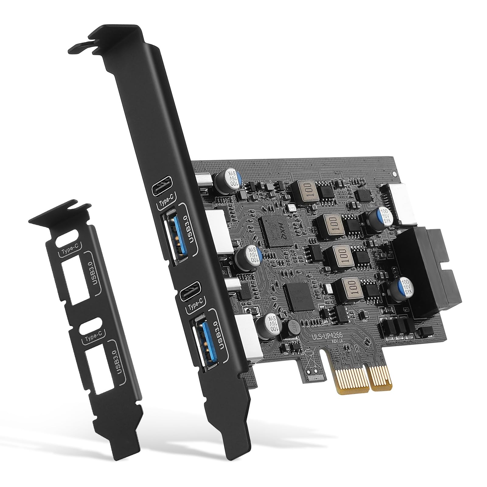 6-Ports USB 3.2 PCIe Card to Type C(2),USB Type-A（2） Expansion Card with Internal 19 Pin Connector/Type E（A-Key） Front Panel Adapter, Includes Low-Profile Bracket-image-1