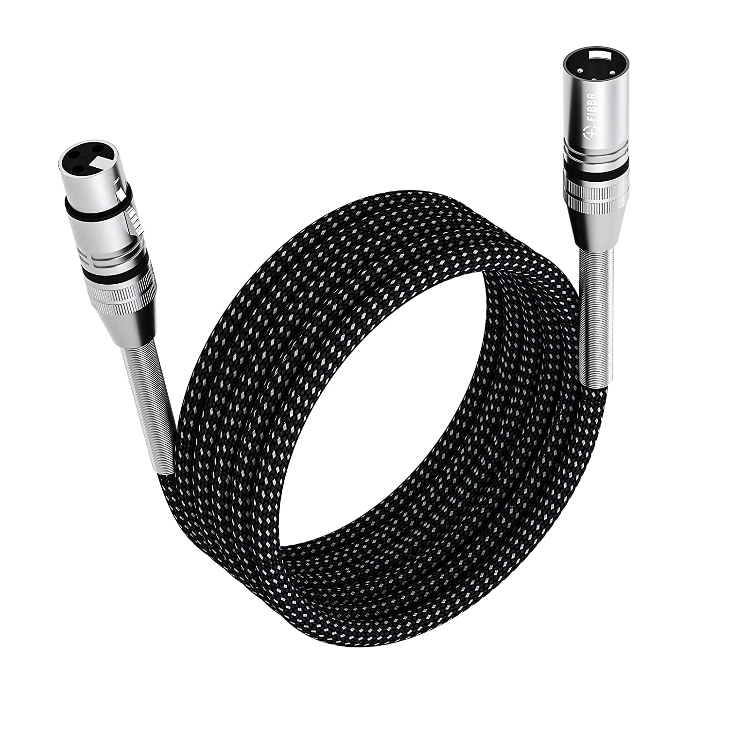 FIBBR XLR Cable 30M, Cable de Micrófono Trenzado de Nailon XLR Macho a Hembra, Cable de Micrófono Simétrico Resistente, Compatible con Preamplificadores/Sistemas de Altavoces y Más