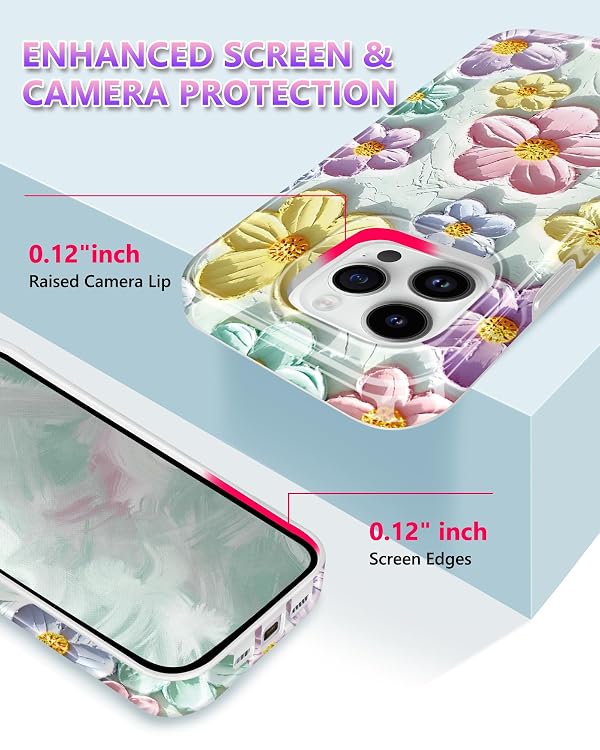 JIAXIUFEN Case for iPhone 14 Pro Sparkle Glitter Retro Oil Painting Printed Flower Design Slim Shockproof Protective TPU Soft Silicone Cover Phone Case Mint Colorful by JIAXIUFEN - Used condition - Image 4