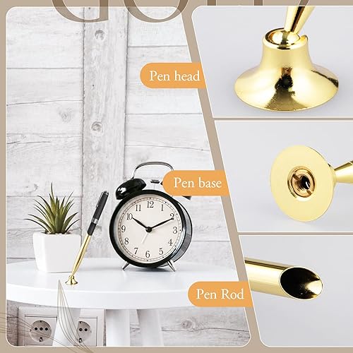 Miniatura 2 de NUANNUAN 10 piezas de lápiz giratorio de escritorio soporte giratorio base de embudo de lápiz dorado, juego organizador de bolígrafos de metal para