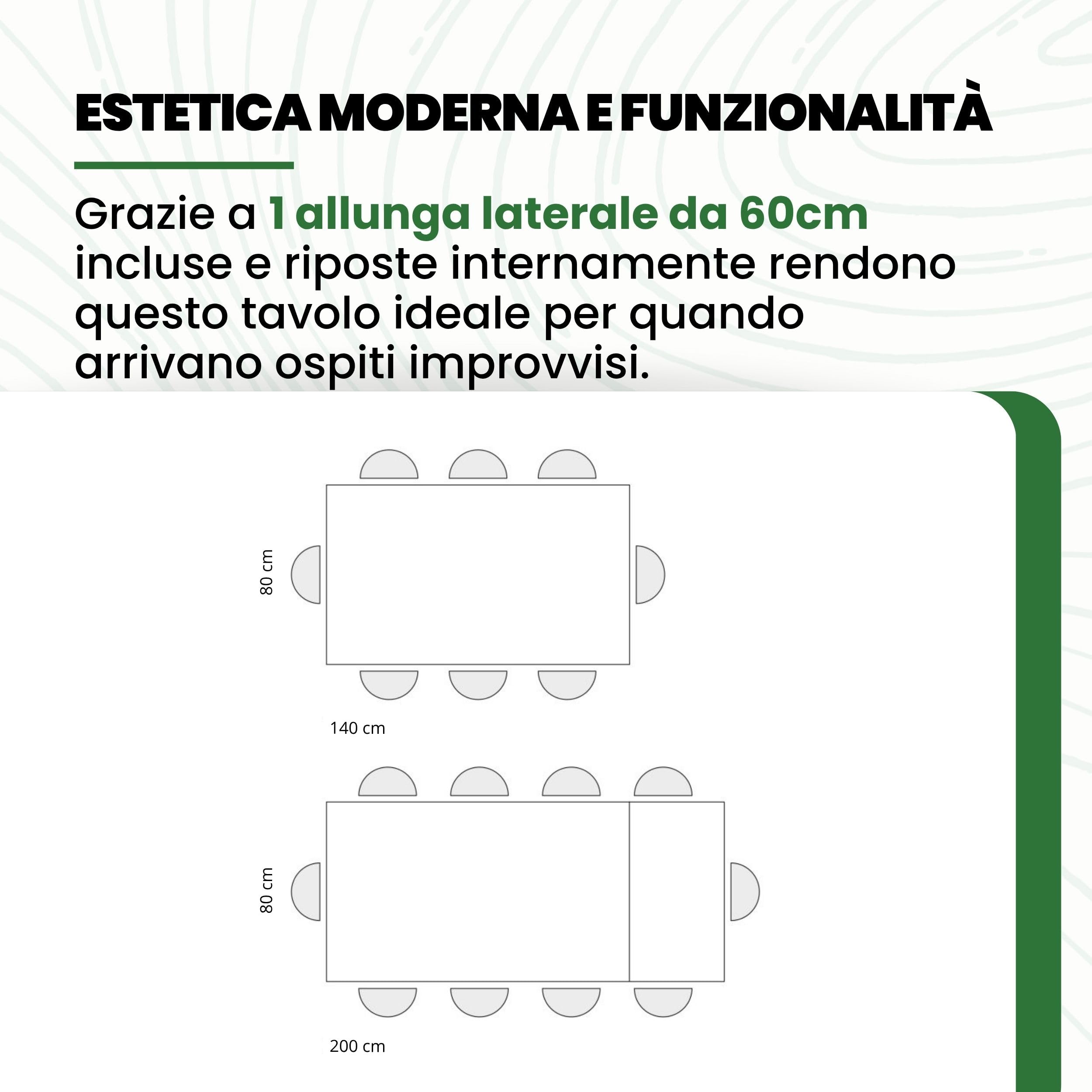 Mar.c.a. Design - Tavolo da Pranzo Allungabile 140x80x77 cm - Allungabile Fino a 200 cm Piano in Legno Nobilitato e Gambe in Acciaio - Nero Effetto Marmo - Made in Italy