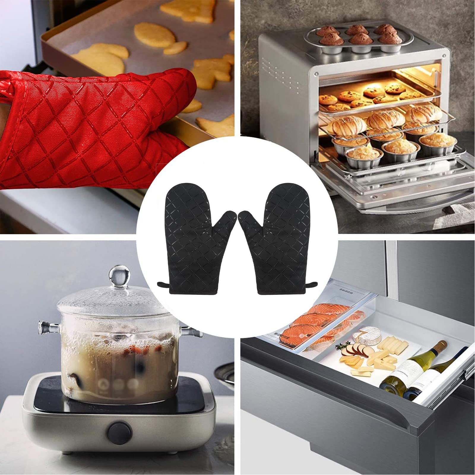 Set Da 7 Pezzi Guanti Da Forno In Silicone Antiscivolo E Presine – Resistenti Al Calore Fino A 260°C, Con Spazzola E Ganci – Morbidi E Sicuri (Nero E Colori)