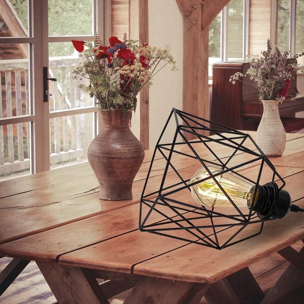 OmiSun Industrial Plug in Pendant Light, Black Cage Pendant Light Fixture with On/Off Switch, E26 Socket Vintage Hanging Light, Farmhouse Pendant Lighting for Kitchen Living Room Dining Room