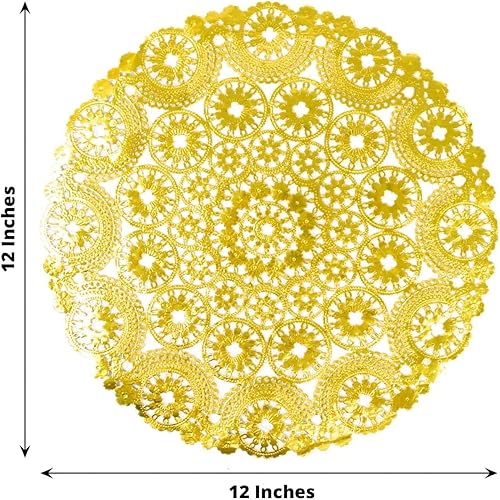 Miniatura 3 de Efavormart - Paquete de 50 manteles individuales de papel estilo medallón dorado metálico, 12 pulgadas, redondos, desechables, 1.76 ozm
