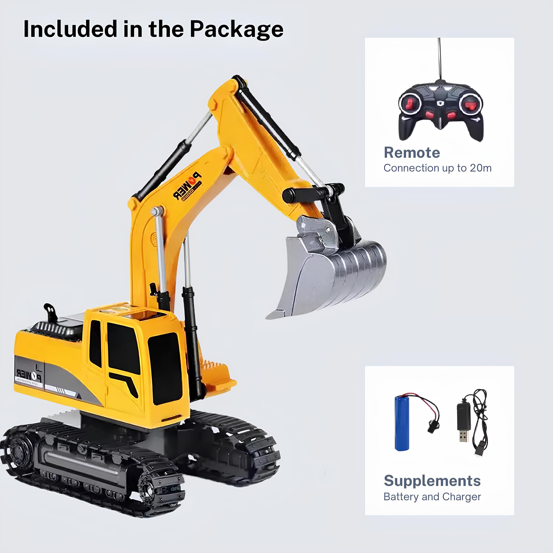 RC Trattore Escavatore Telecomandato – Tractopala Bambino Radiocomandato Elettrico – Camion Mini Escavatore idraulico – Gru Cantiere Giocattolo Costruzione - Effetto Luce